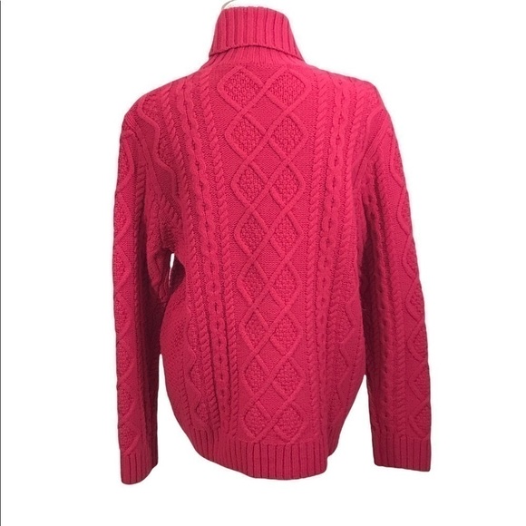 Woolovers Women’s XL Raspberry Pink Cable Fisherman Turtleneck Sweater. - Picture 3 of 8